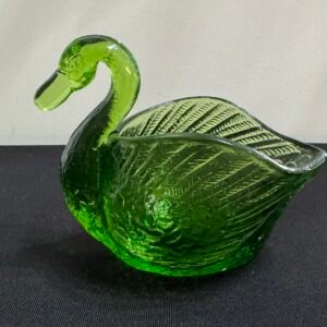 Vintage green glass swan trinket dish